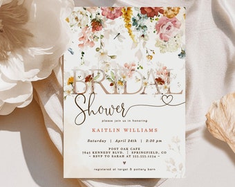 Wildflower Bridal Shower Invitation, Editable Template Digital Invite, Corjl - 09wg2