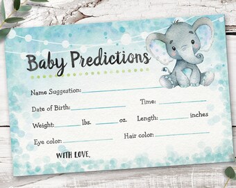 Förutsägelser om elefantbebisar, blå utskrivbar, babyshoweraktivitet, digital fil för nedladdning direkt - 01h