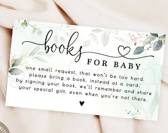 Greenery Baby Shower Carte de demande de livre Imprimable | TÉLÉCHARGEMENT INSTANTANÉ | fichier numérique modifiable, Corjl- 09gr