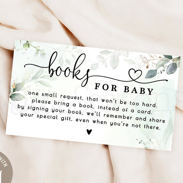 Greenery Baby Shower Book Request Card Printable | INSTANT DOWNLOAD | editable digital file, Corjl- 09gr