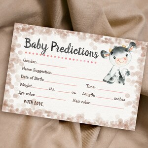 Afdrukbare voorspellingen koebaby, activiteit babyshower, INSTANT DOWNLOAD: 04 uur
