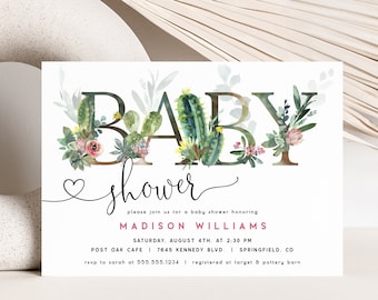 Cactus Baby Shower Invitation, Editable Template DIGITAL file download, Corjl, wh32