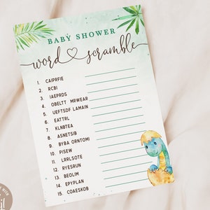 Dinosaur Baby Shower Word Scramble Game Template | INSTANT DOWNLOAD | editable digital file, Corjl - sj1
