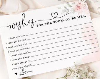 Pink Floral Bridal Shower Wishes Card: Editable Printable (Digital Download)