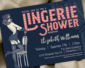 Lingerie Shower Invitation, Pink & Navy printable invite, INSTANT DOWNLOAD, editable digital file