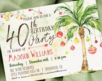 Tropical Christmas Birthday Party Invitation, 5x7 invite | INSTANT DOWNLOAD | editable digital file, Templett