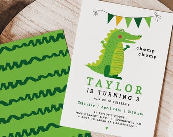 Editable Alligator Birthday Invitation Template, DIGITAL DOWNLOAD, 5x7 party invite, Corjl
