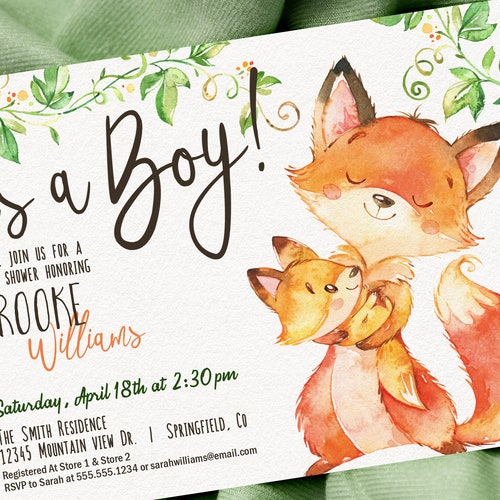 INSTANT DOWNLOAD Fox Baby Shower Invitation Set Watercolor - Etsy