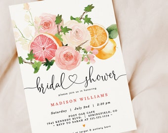 Citrus Bridal Shower Invitation, Grapefruit 5x7 invite | INSTANT DOWNLOAD | editable digital file, Corjl