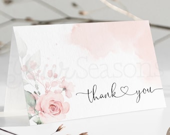 Pink Floral Thank You Card, printable | INSTANT DOWNLOAD | editable digital file, Corjl - ty1