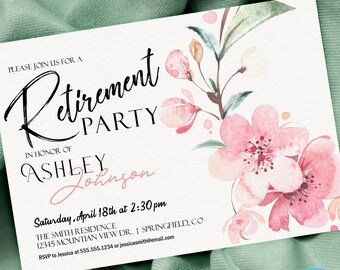 Cherry Blossom Retirement Party Invitation: Pink Floral Design (Digital Download)
