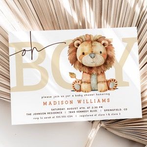Invito baby shower leone maschio, Safari Oh Boy modello modificabile invito digitale, Corjl 011