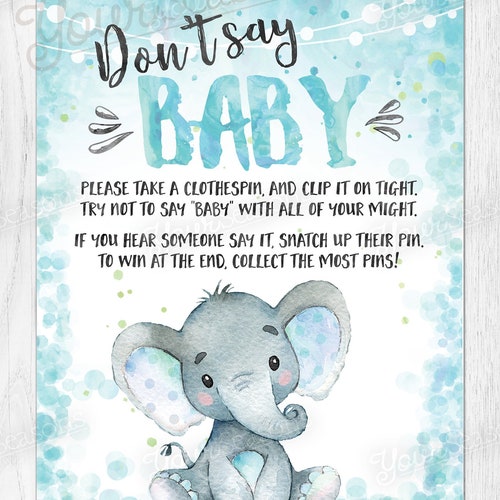 Dont Say Baby Game Elephant Baby Shower Printable INSTANT | Etsy