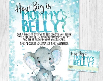 How Big is Mommy's Belly Game,  Elephant Baby Shower printable INSTANT DOWNLOAD digital files - 01h