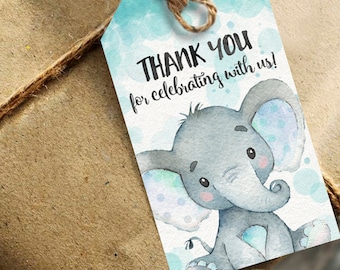 Elephant Baby Shower Gift Tags, Boy Thank You Favor Tags printable INSTANT DOWNLOAD digital file - 01h