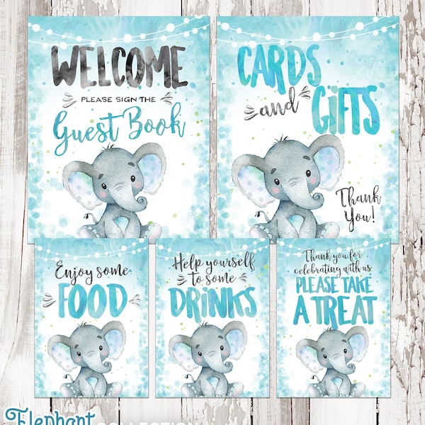 Baby Shower Table Signs Package, Elephant printable INSTANT DOWNLOAD digital files - 01h