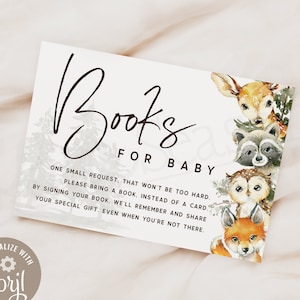 Bos baby shower boek verzoek kaart afdrukbaar | DIRECT DOWNLOADEN | bewerkbaar digitaal bestand, Corjl-ws5