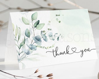 Lexi Eucalyptus Greenery Thank You Card Template Dusty Blue Wedding Thank You Any EventShower Thank You Editable Instant Download lexi
