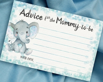 Mommy Advice Cards Printable, Elephant Baby Shower Activity,  INSTANT DOWNLOAD digital files - 01h