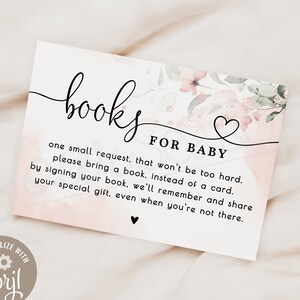 Pink Floral Baby Shower Book Demande carte imprimable | TÉLÉCHARGEMENT INSTANTANÉ | fichier numérique modifiable, Corjl- cjl1