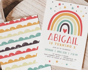 Editable Rainbow Birthday Invitation Template, DIGITAL DOWNLOAD, 5x7 party invite, Corjl