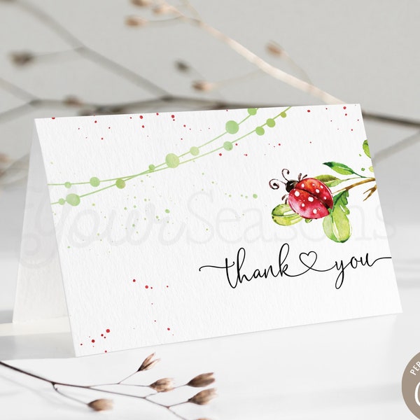 Ladybug Thank You Card, printable | INSTANT DOWNLOAD | editable digital file, Corjl - ldy1