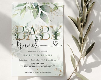 Baby Shower Brunch Invitation, Editable Template Download, Eucalyptus Greenery, Corjl DIGITAL file, 09gr