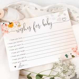 Floral Wishes for Baby Card: Baby Shower Activity (Digital Download)