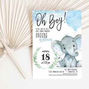 Invito per baby shower a forma di elefante, modello modificabile, download digitale, Templett, 01h