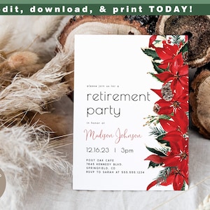 Christmas Retirement Invitation, 5x7 invite | INSTANT DOWNLOAD | editable digital file, Corjl