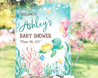 Personalized Welcome Sign Baby Shower Table Sign Sea Starfish Ocean Animals Beach Shower MER1 Mermaid 8x10 Printable Shower Decor