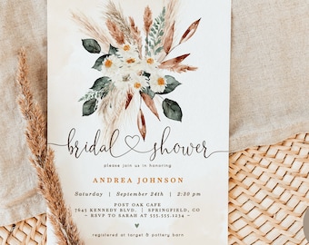 Boho Floral Bridal Shower Invitation: Green & Orange (Digital File)