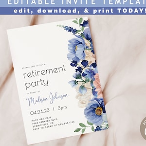 Invito al pensionamento blu lavanda, invito 5x7 / DOWNLOAD IMMEDIATO / file digitale modificabile, Corjl