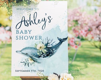 Ocean Dolphin Baby Shower Welcome Sign: 16x20, 18x24 (Digital Download) os2