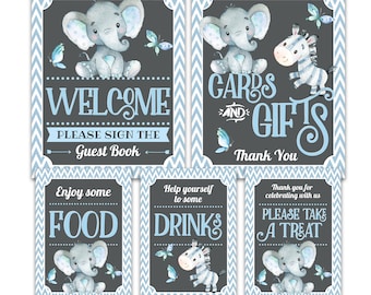 Baby Shower Table Signs Package, Elephant and Zebra printable INSTANT DOWNLOAD digital files - 02a