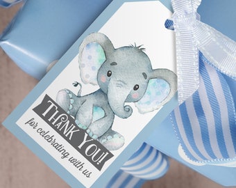 Boy Elephant Baby Shower Gift Tags, Thank You Favor Tags printable INSTANT DOWNLOAD digital file - 02a