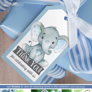 Boy Elephant Baby Shower Gift Tags, Thank You Favor Tags printable INSTANT DOWNLOAD digital file - 02a