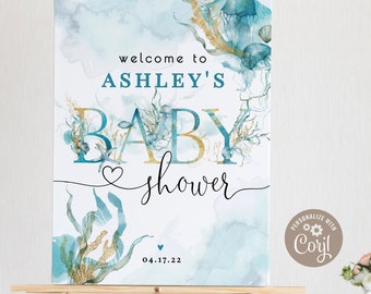 Ocean Shower Welcome Sign, Baby / Bridal 16x20, 18x24 printable INSTANT DOWNLOAD digital files, Corjl - yd01