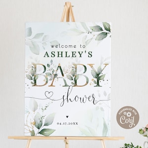 Greenery Shower Welcome Sign, Baby / Bridal 16x20, 18x24 printable INSTANT DOWNLOAD digital files, Corjl - 09gr