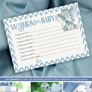 Wishes for Baby, Elephant Baby Shower Printable Activity,  Instant Download DIGITAL FILE - 02a