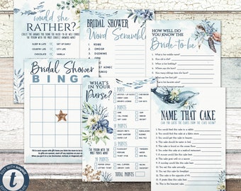 Ocean Bridal Shower Games Bundle, Summer Floral printable INSTANT DOWNLOAD digital files, os3