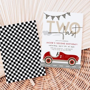 Two Fast Birthday Invitation, Boy 2nd Birthday Race Car Invite, Digital Download or Printed bild 3