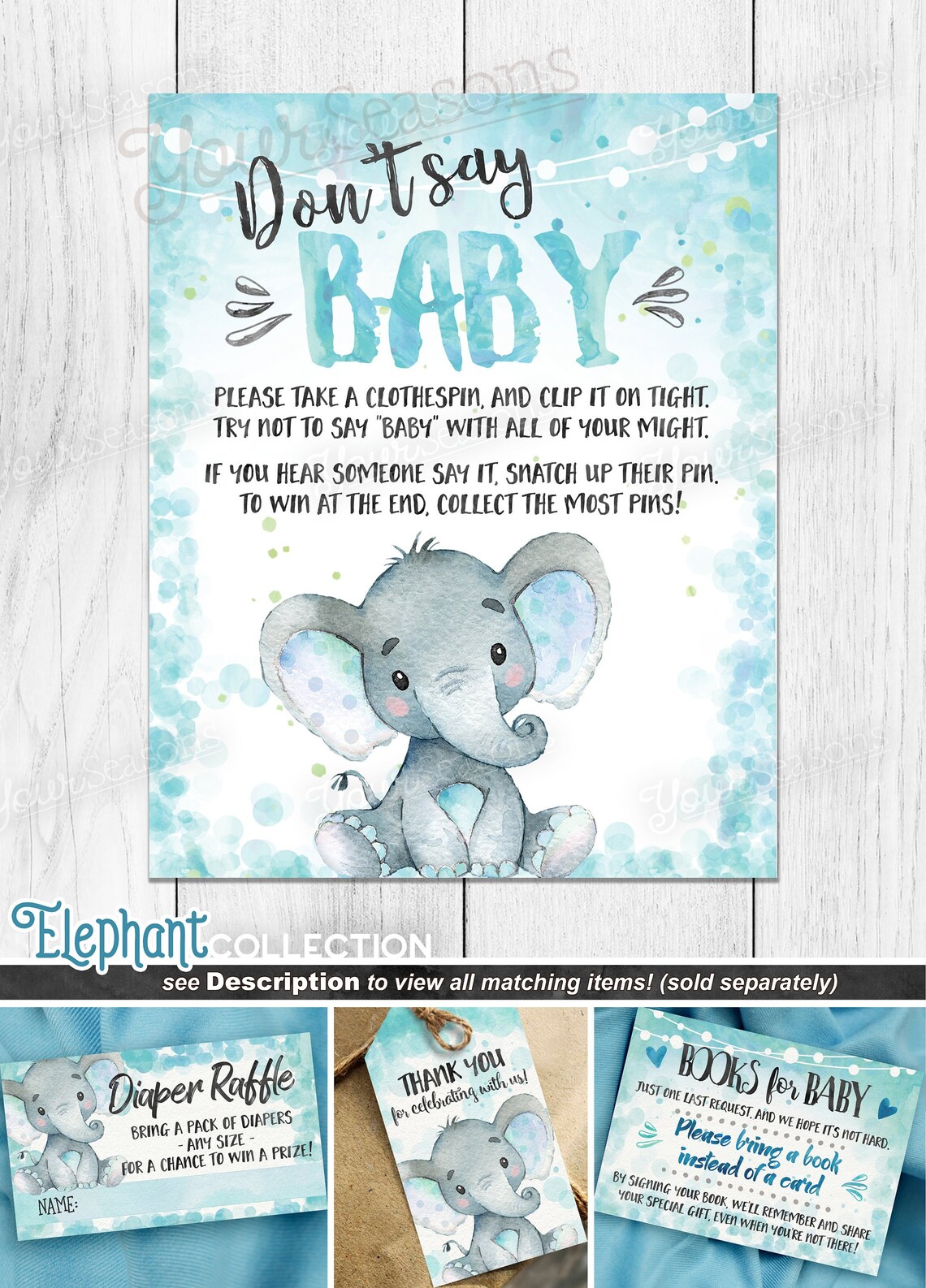 Dont Say Baby Game Elephant Baby Shower Printable INSTANT | Etsy