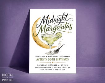 Midnight Margaritas Invitation, Halloween Witch Birthday Invite, Digital or Printed