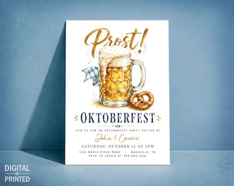 Oktoberfest Party Invitation, Beer Stein Digital Invite Template or Printed