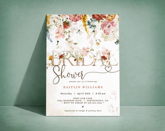 Wildflower Bridal Shower Invitation, Editable Template, Printed or Digital Invite