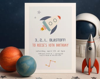 Outer Space Birthday Invitation, Birthday Invite, Editable Template Digital Download, Corjl