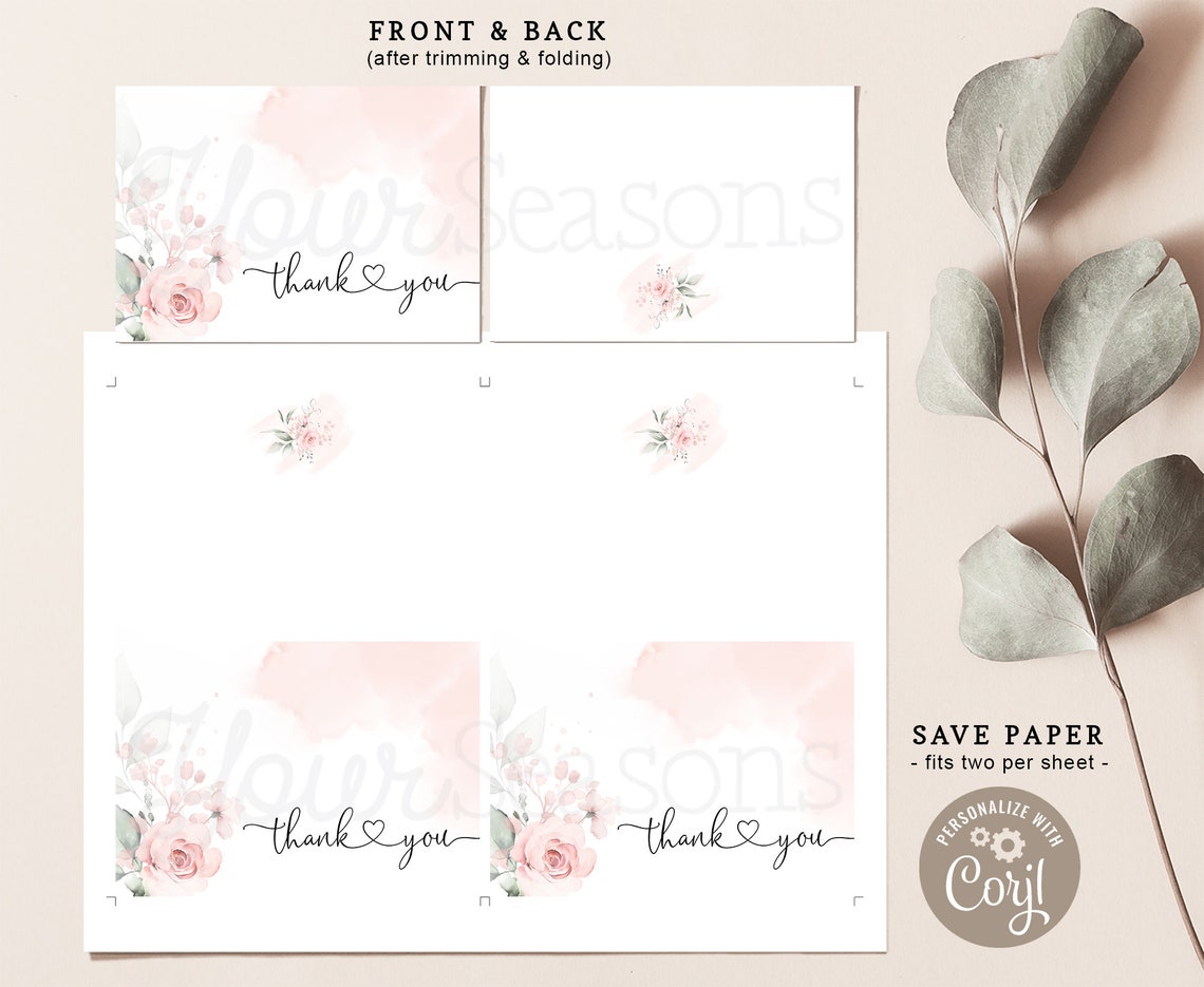 Pink Floral Thank You Card Printable INSTANT DOWNLOAD - Etsy