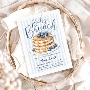 Blueberry Baby Brunch Invite, Pancakes Boy Baby Shower Digital Invitation or Printed image 7