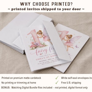 Fairy First Birthday Invitation, Girl Fairytale 1st Birthday Digital Invite or Printed image 3